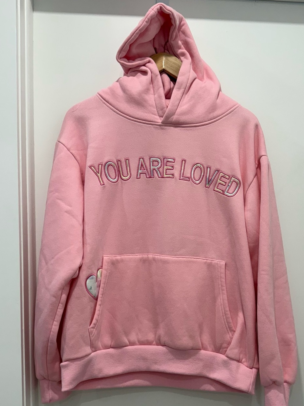 AS Revival You Are Loved Pink Hoodie Heart Patch Pullover Sweatshirt Women’s L
